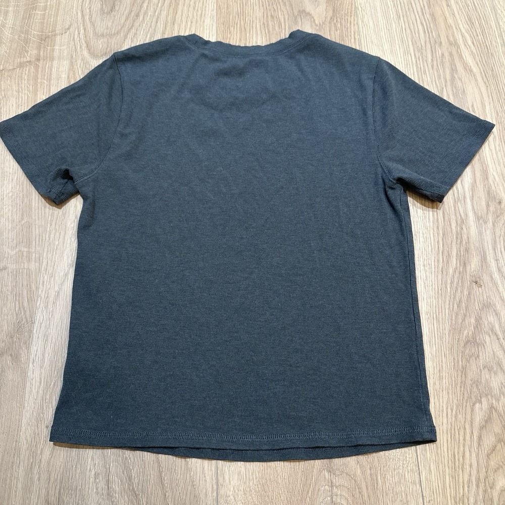 Vuori Pose Fitted Tee Blue Ribbed Cropped Short Sleeve Shirt Large VW169 - Picture 7 of 7